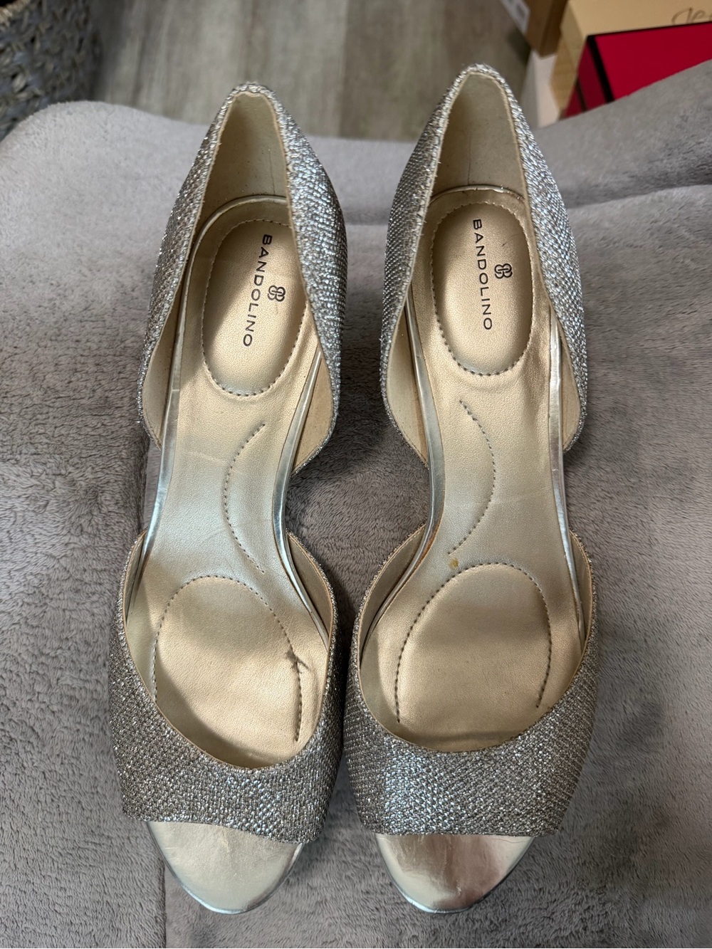 Bandolino Silver Glitter D'Orsay Open-Toe Heels